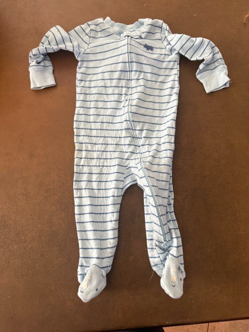 Carter's Baby Boy Blue Striped Cotton 2-Way Zipper Long Sleeve 9M
